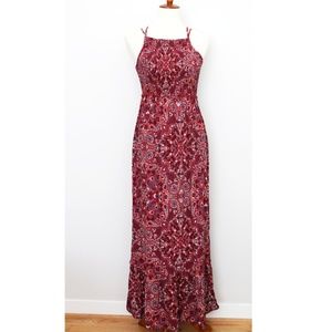 Knox Rose Red Paisley Smocked Maxi Dress